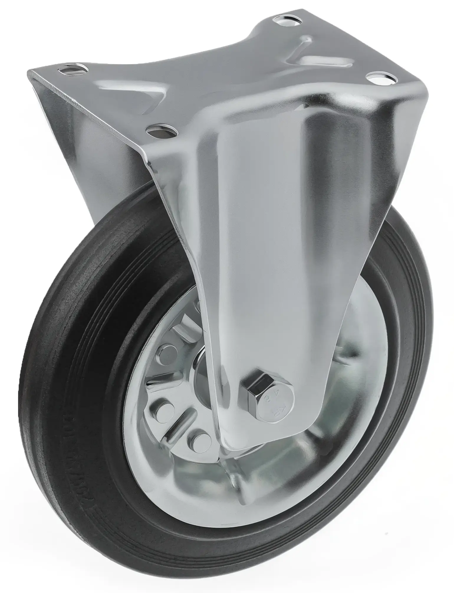 Промышленное усиленное колесо 200 мм (площадка, неповоротное, черная резина, роликоподшипник) - FRC 80
